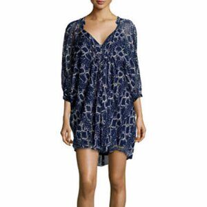 DVF Diane Von Furstenberg Silk Sheer Fleurette Dress Blue